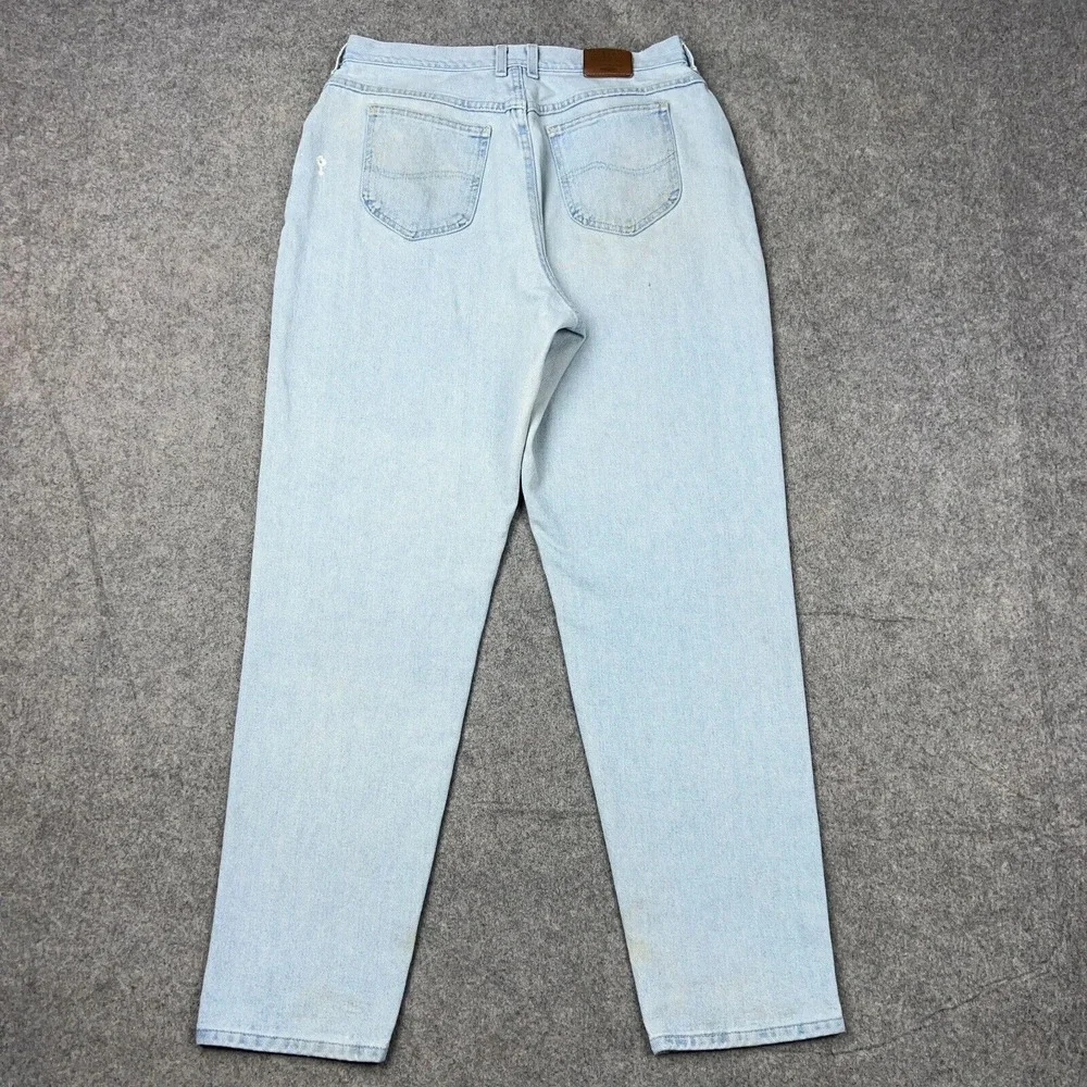 VTG Lee Jeans Womens 32x34 Blue High Rise Tapered Mom Distressed Denim Pants USA
